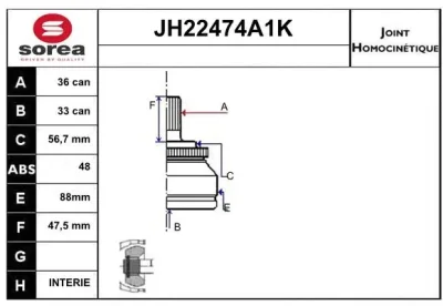 JH22474A1K SERA Шарнирный комплект, приводной вал
