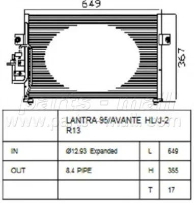 Радиатор кондиционера PARTS-MALL PXNCA-041