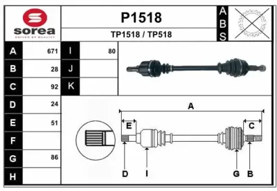 P1518 SNRA Приводной вал