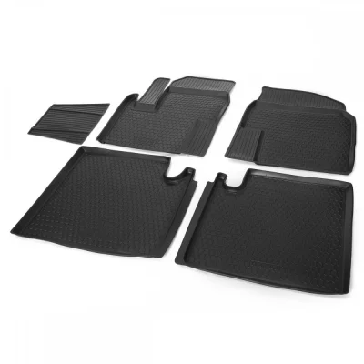 Комплект автомобильных ковриков Lifan X60 2013- , полиуретан, низкий борт, 5 предметов, крепеж для передних ковров RIVAL 0013301001