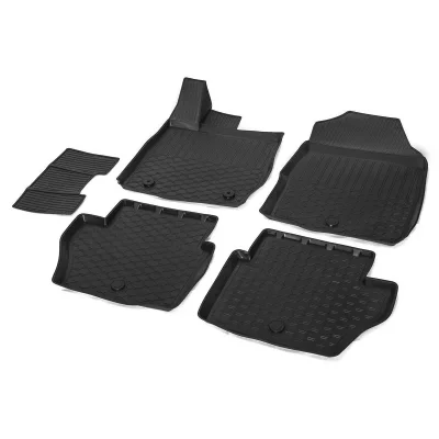 Комплект резиновых автомобильных ковриков Ford Fiesta SD, HB 2015- , полиуретан, низкий борт, 5 предметов, крепеж для передних ковров RIVAL 11805001
