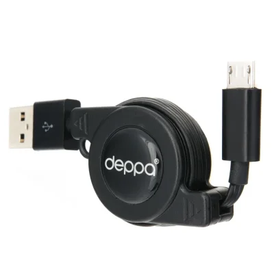 ДАТА-КАБЕЛЬ DEPPA USB-MICROUSB С АВТОСМОТКОЙ, 0,8 М, ЧЕРНЫЙ DEPPA 72102 DEPPA 72102