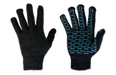 Перчатки трикотажные min заказ 10 пар, с ПВХ покрытием Точка, из 5-ти нитей, 7,5 кл, длина перчаток - 22 см, черный цвет пряжи GLOVERS PROFI-5/7.5