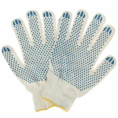 Перчатки трикотажные min заказ 10 пар, с ПВХ покрытием Точка, из 5-ти нитей, 7,5 кл, длина перчаток - 22 см, белый цвет пряжи GLOVERS PROFI-5/7.5 WHITE