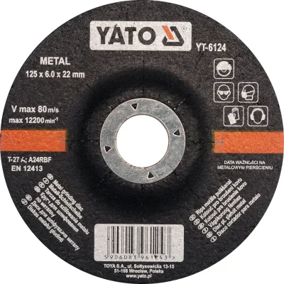 Круг для шлифования металла 125х6,0х22 YATO YT-6124