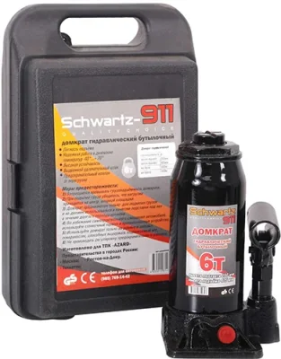Гидравлический бутылочный домкрат SCHWARTZ-911 6 т, пластиковый кейс SCHWARTZ DOMK0009