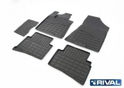 Комплект автомобильных ковриков Kia Sportage 2016- , литая резина, низкий борт, 5 предметов, крепеж для передних ковров RIVAL 0062805001