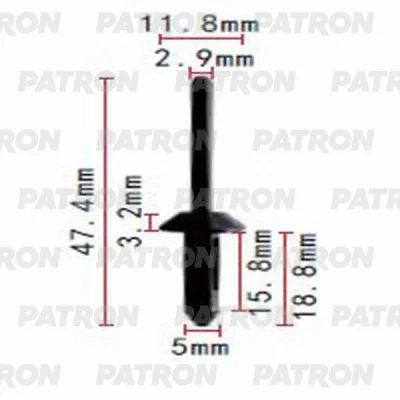 Клипса пластмассовая Ford, GM. 5mm применяемость: заклёпка пластиковая, универсальная PATRON P37-0127