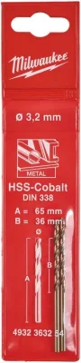 Сверло по металлу 3,2х36х65 мм 2 штуки HSS-Co MILWAUKEE 4932363254