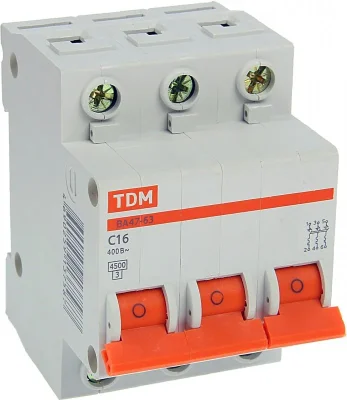 Автоматический выключатель ВА47-63 3Р С16 TDM SQ0218-0019