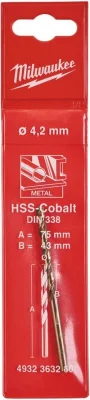 Сверло по металлу 4,2х43х75 мм HSS-Co MILWAUKEE 4932363260
