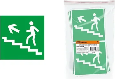 Знак-наклейка Направление к эвакуационному выходу по лестнице налево вверх 150х150 мм TDM SQ0817-0048
