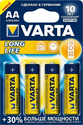 Батарейка АА Longlife 1,5 V алкалиновая 4 штуки VARTA 04106113414