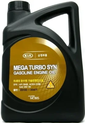 Моторное масло 0W30 синтетическое MOBIS Mega Turbo Syn Gasoline Engine 4 л HYUNDAI/KIA/MOBIS 05100-00471