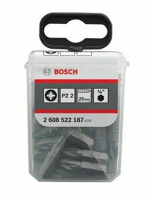 Набор бит PZ2 25 мм Extra Hard 25 штук в упаковке "Tic Tac" BOSCH 2608522187