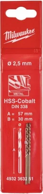 Сверло по металлу 2,5х30х57 мм 2 штуки HSS-Co MILWAUKEE 4932363251
