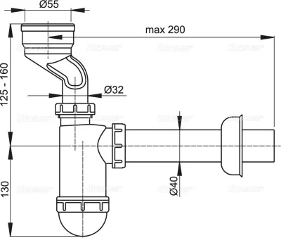 Cифон для писсуара с манжетой Alcaplast A45A