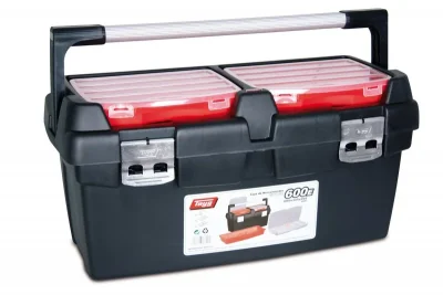 Ящик для инструмента пластмассовый с лотком и органайзером алюминиевая рукоятка металлические замки 600-E TAYG 168000