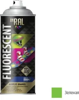 Краска-эмаль аэрозольная флуоресцентная зеленый 6038 Fluorescent Acrylic Enamel 400 мл INRAL 26-7-5-005