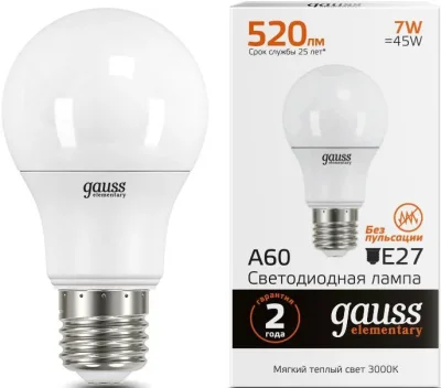 Лампа светодиодная E27 Elementary A60 7 Вт 3000K Gauss 23217A