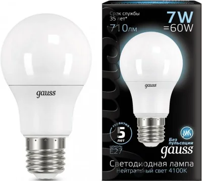 Лампа светодиодная E27 Black A60 7 Вт 4100K Gauss 102502207
