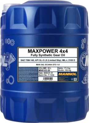 Масло трансмиссионное 75W140 синтетическое Maxpower 4x4 20 л MANNOL 54925