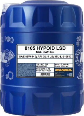 Масло трансмиссионное 85W140 минеральное Hypoid LSD 20 л MANNOL 99208