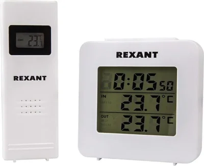 Электронный термометр с часами и беспроводным выносным датчиком REXANT 70-0592