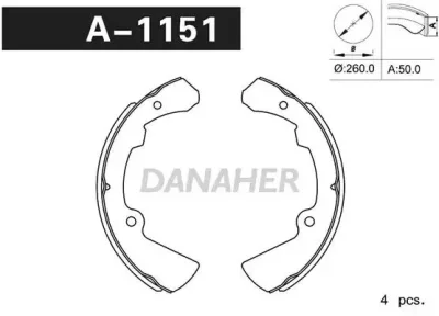 A1151 DANAHER Комлект тормозных накладок