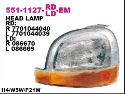 Основная фара DEPO 551-1127L-LD-EM