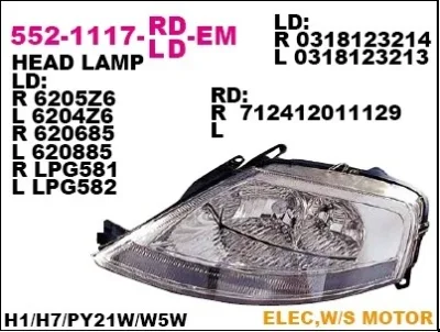 Основная фара DEPO 552-1117R-LD-EM