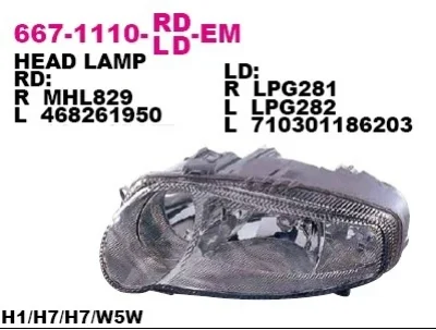 Основная фара DEPO 667-1110L-LD-EM