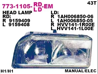Основная фара DEPO 773-1105L-LD-E