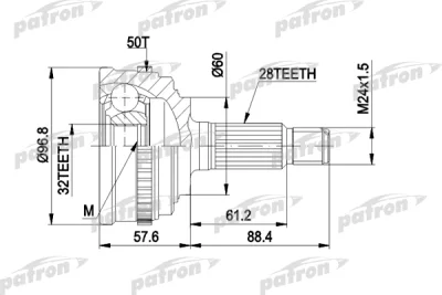 PCV1131A PATRON Шарнирный комплект, приводной вал