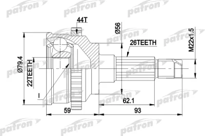 Шарнирный комплект, приводной вал PATRON PCV1141