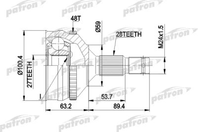 PCV1180 PATRON Шарнирный комплект, приводной вал