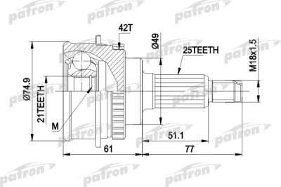 PCV1266 PATRON Шарнирный комплект, приводной вал