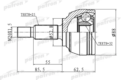 PCV1650 PATRON Шарнирный комплект, приводной вал