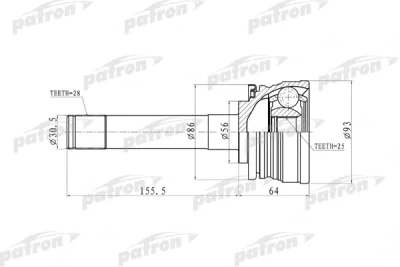 PCV9316 PATRON Шарнирный комплект, приводной вал