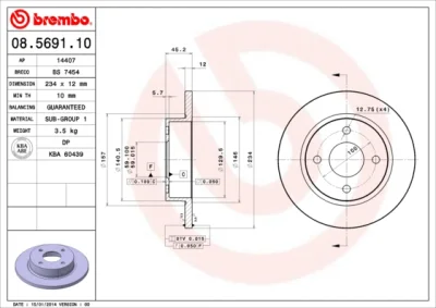 08.5691.10 BREMBO Тормозной диск