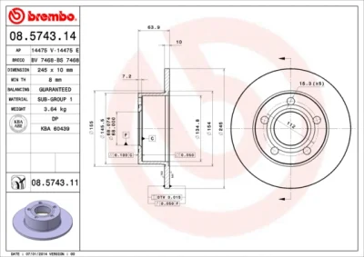 08.5743.14 BREMBO Тормозной диск