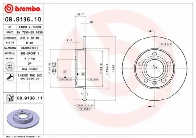 08.9136.10 BREMBO Тормозной диск