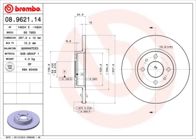 08.9621.14 BREMBO Тормозной диск