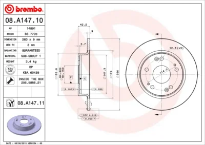 08.A147.10 BREMBO Тормозной диск
