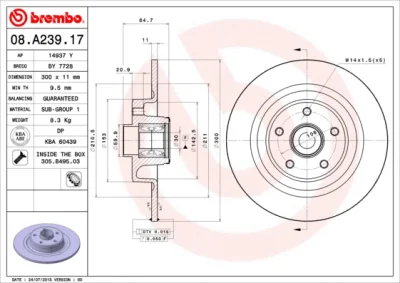 08.A239.17 BREMBO Тормозной диск