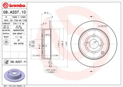 08.A337.11 BREMBO Тормозной диск