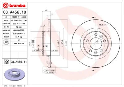 08.A456.10 BREMBO Тормозной диск