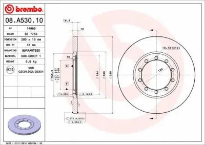 08.A530.10 BREMBO Тормозной диск