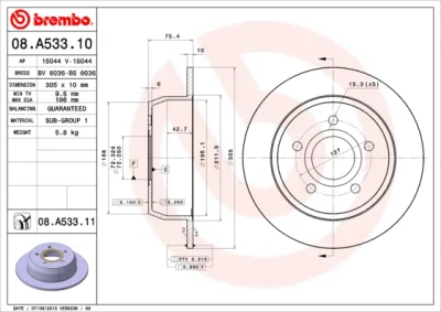 08.A533.10 BREMBO Тормозной диск