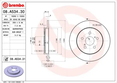 08.A534.30 BREMBO Тормозной диск